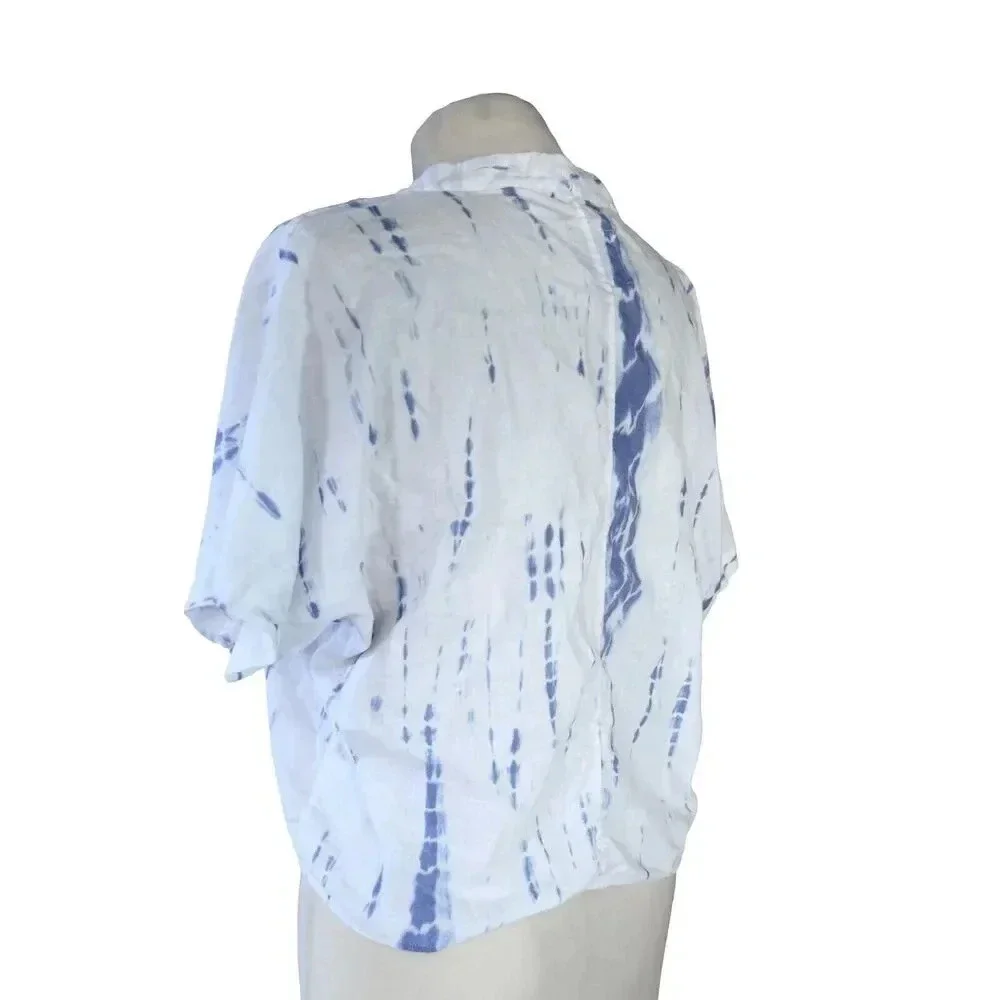 Rails Thea Blouse Cloud Tie Dye White Blue Linen Tied Front Revolve XS MSRP $148 - Picture 5 of 9